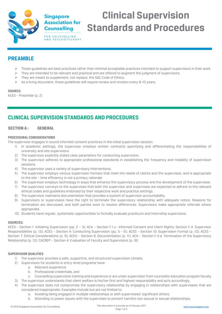 Standards & Procedure Singapore Association for Counselling