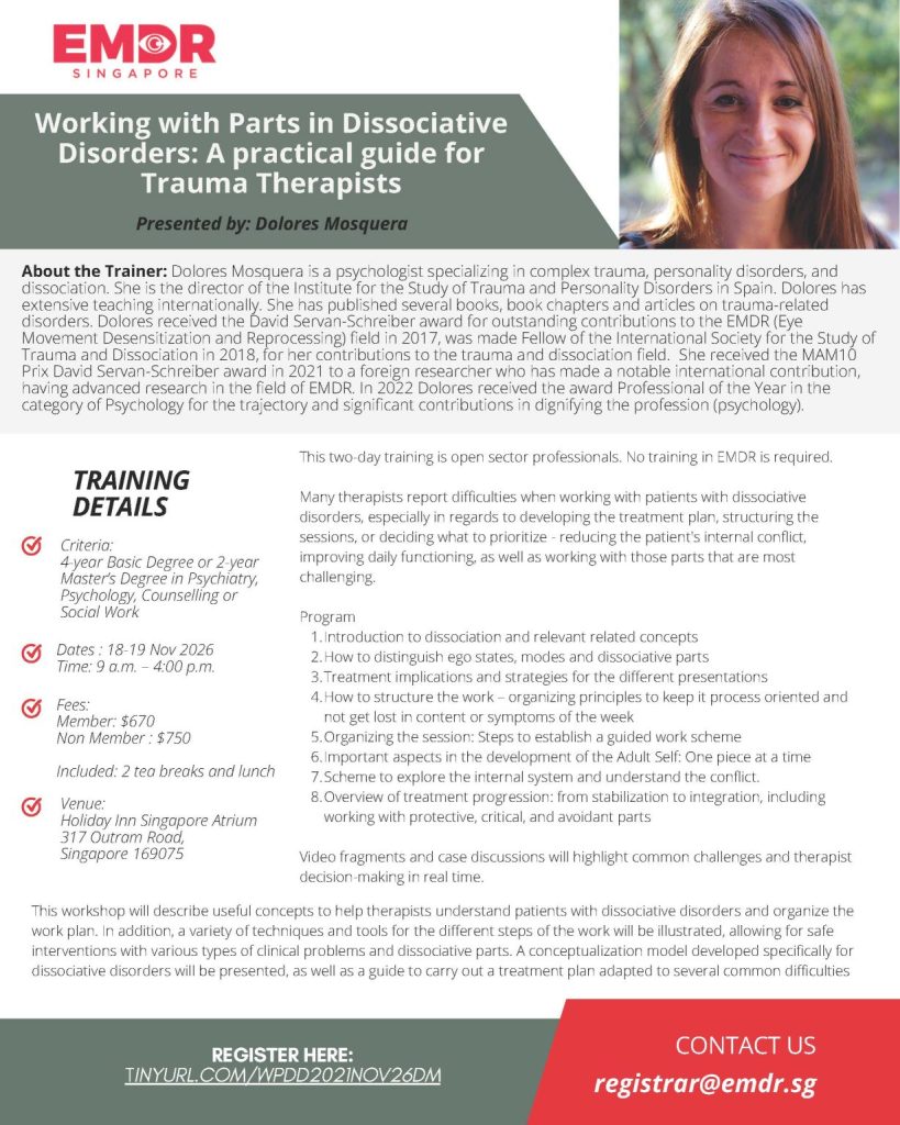 Working with Parts in Dissociative Disorder and Organizing Treatment in Dissociative Disorder, advertisement flyer