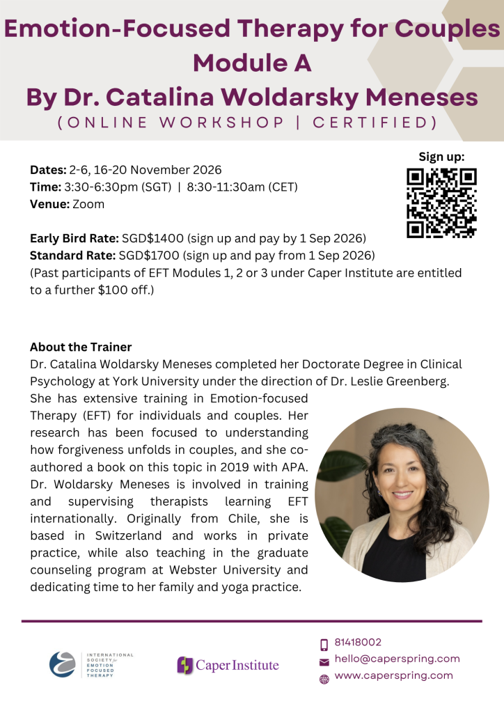 Caper Institute Emotion-Focused Therapy Module 1, advertisement flyer page one