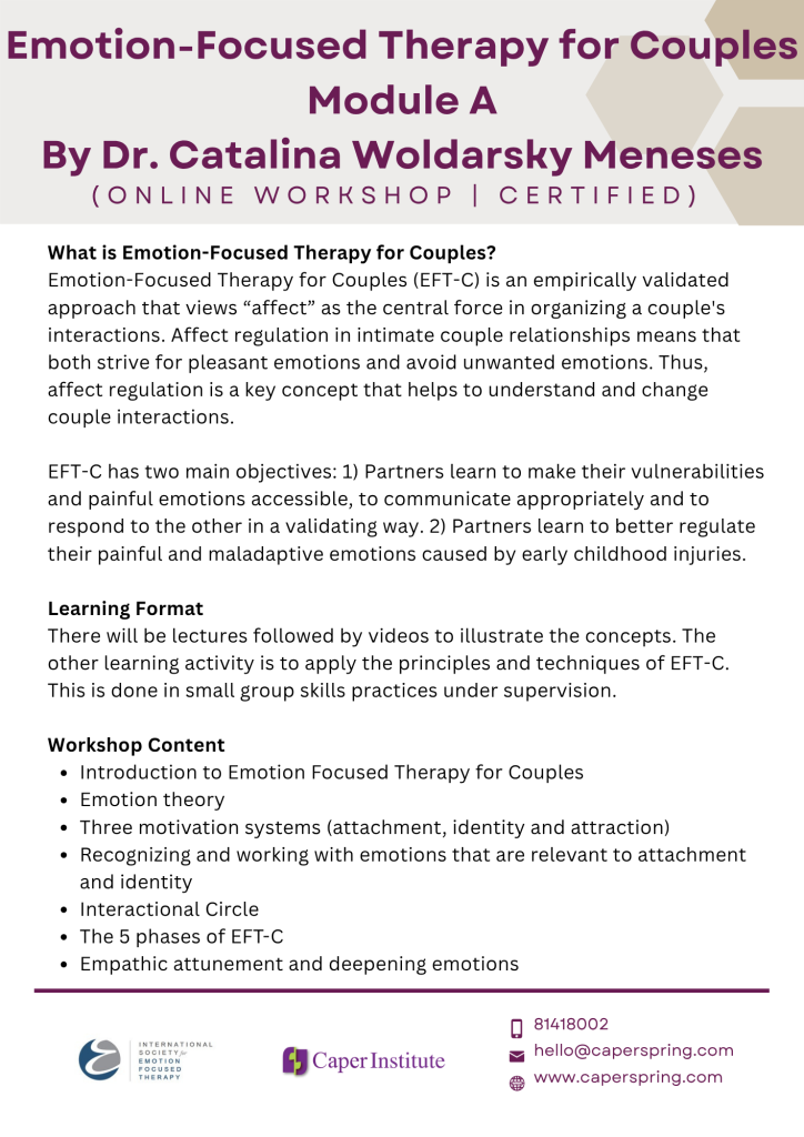 Caper Institute Emotion-Focused Therapy Module 1, advertisement flyer page two