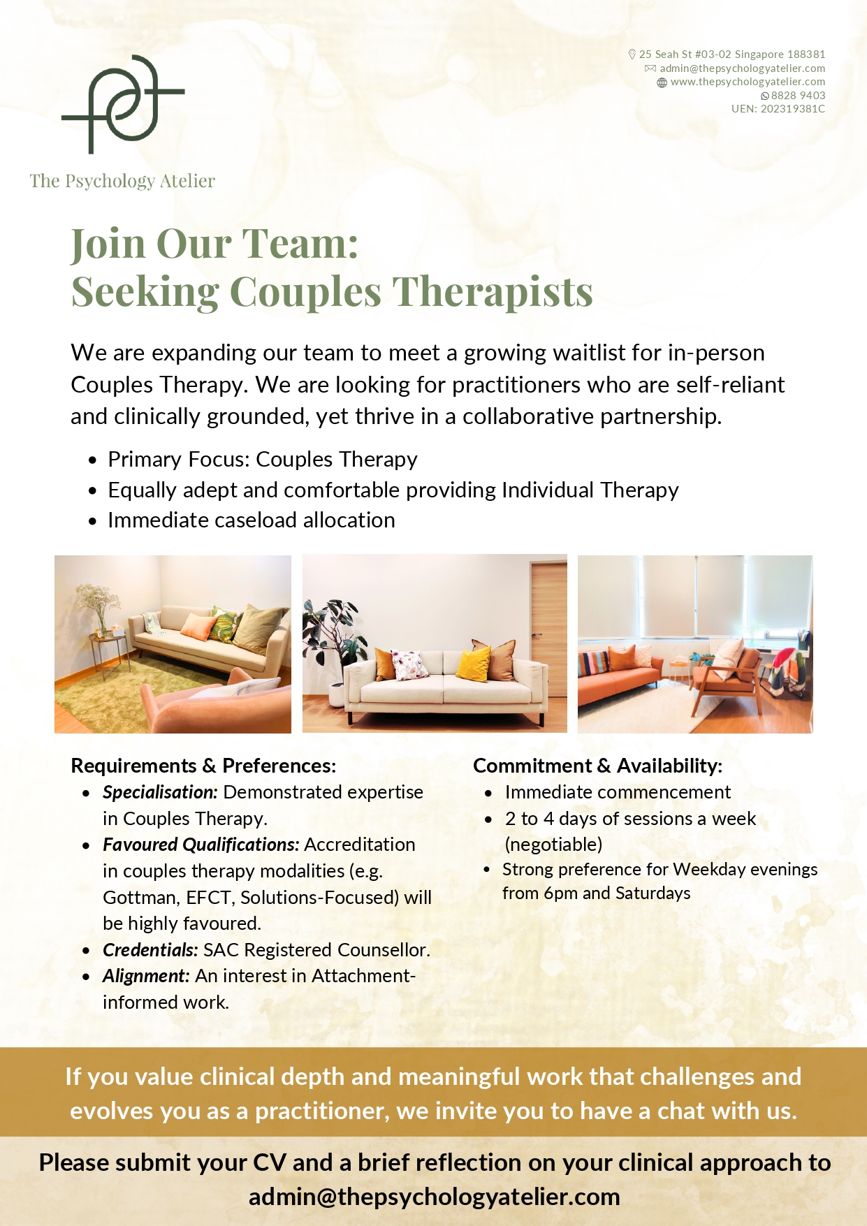The Psychology Atelier Job Ad - Couples Therapist - Admin The Psychology Atelier_page-0001